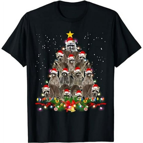 Raccoon Christmas Tree Lights Pajama Racoon Lover Xmas T-Shirt