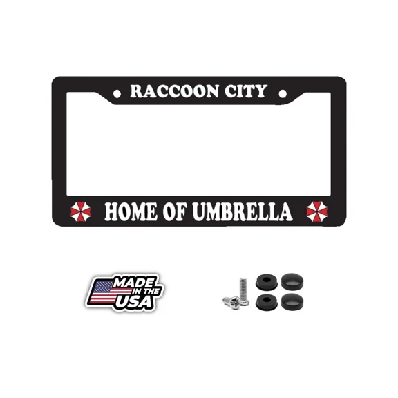 Raccoon City Home Of Umbrella Resident Evil Glossy Black License Plate Frame