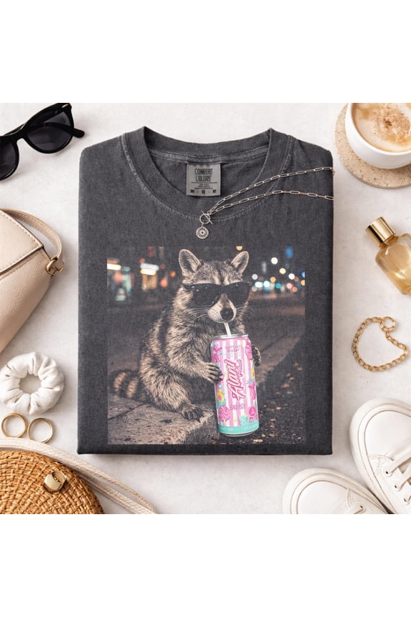 Raccoon Cotton Candy Drink Graphic Tee, Fun Animal Lover Shirt, Vintage Raccoons Shirt, Funny Genz Dank Raccoons Shirt