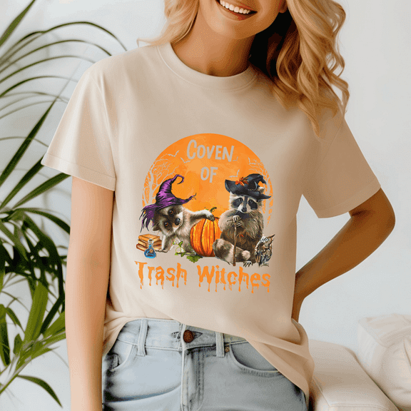 Raccoon Coven Of Trash Witches Shirt, Spooky Season Tee, Happy Halloween , Ghost Pumpkin Tshirt, Funny Holiday Gift,Horror Witchy