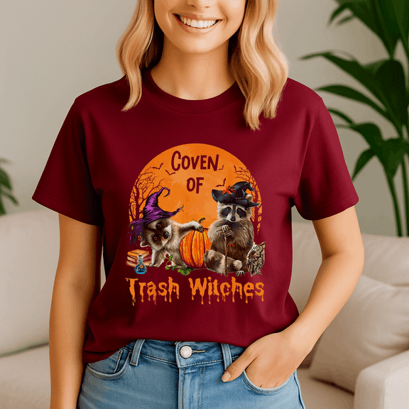 Raccoon Coven Of Trash Witches Shirt, Spooky Season Tee, Happy Halloween , Ghost Pumpkin Tshirt, Funny Holiday Gift,Horror Witchy