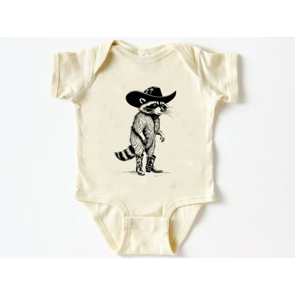 Raccoon Cowboy Baby Onesie® Funny New Born New Parent Shirt New Mom Gift, Baby Shower Gift Baby Bodysuit, Short Sleeve Tee Bella