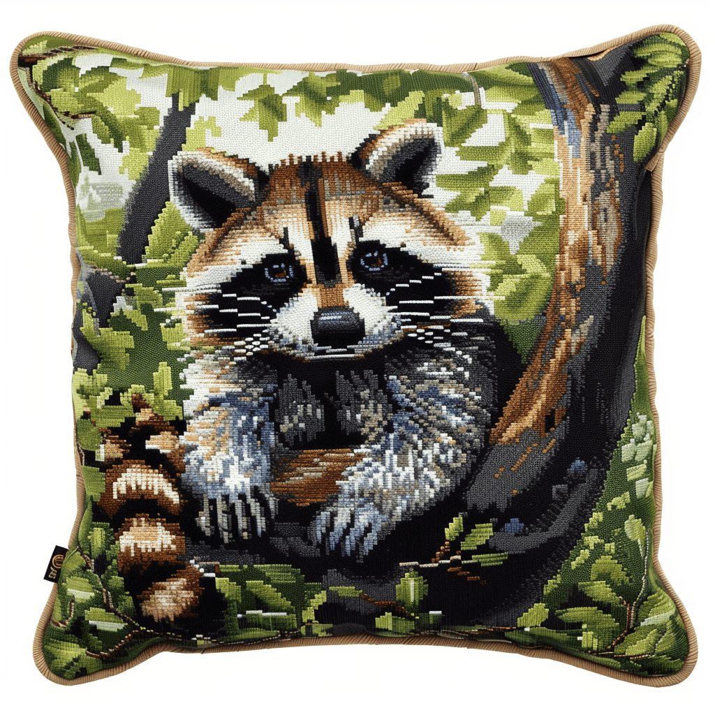 Raccoon Cross Stitch Kits Pre Stamped Pillowcase , 17.72" x 17.72" , Handmade Embroidery Kit Needlepoint Home Decor for Sofa (11ct)
