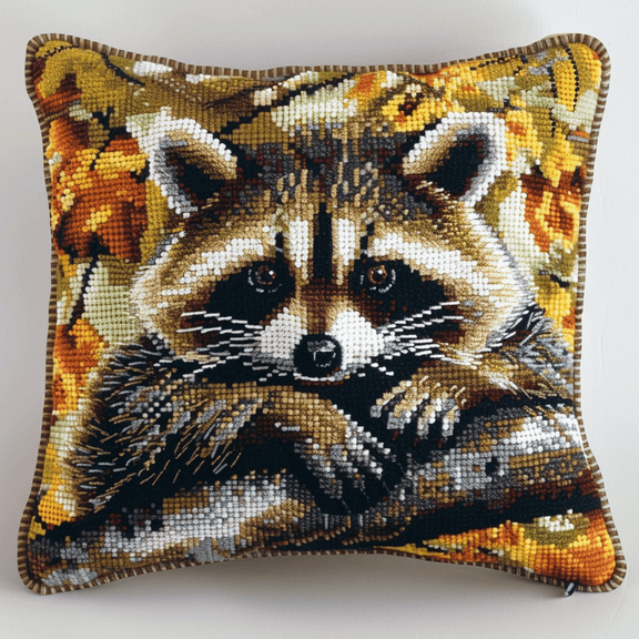Raccoon Cross Stitch Pillow Kit DIY , 45X45cm , DIY Handmade Embroidered for Home Decor (11ct)