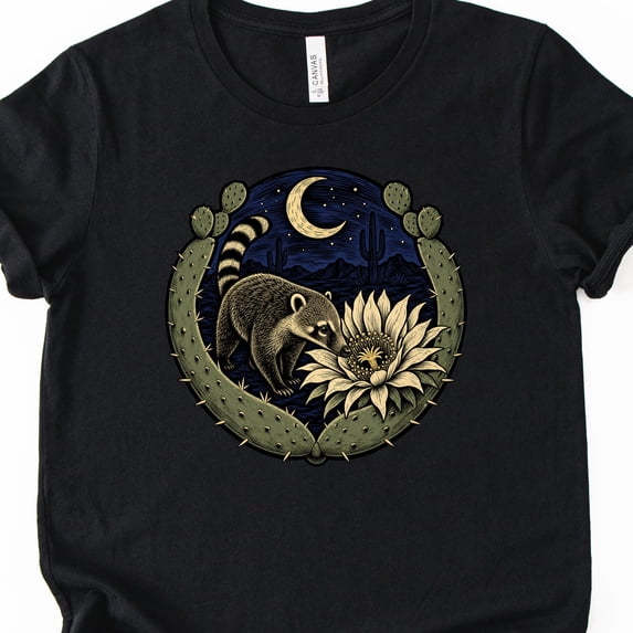 Graphic Raccon Raccoon Desert Moon Cactus Southwest Graphic T Shirt Bella - Walmart.com