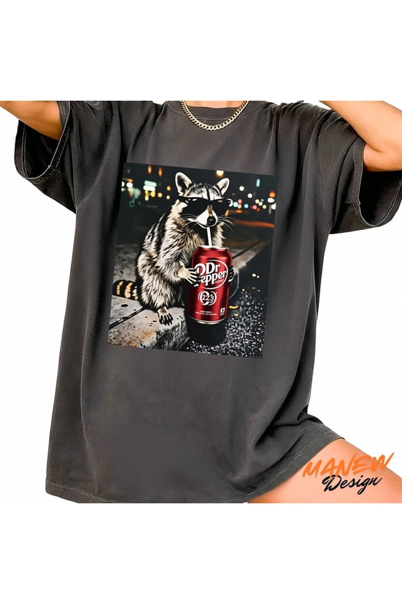 Raccoon Dr Pepper Shirt, Funny Animal Meme Tee, Cool Raccoon Graphic T-Shirt