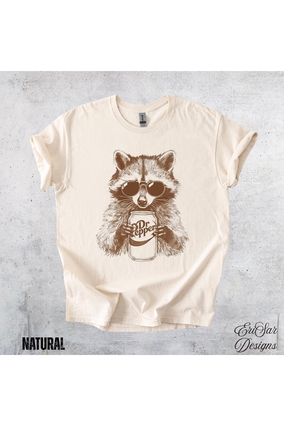 Raccoon Dr. Pepper Tee | Vintage Sepia Tone Animal T-Shirt