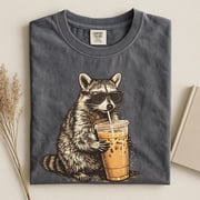 Raccoon Drinking Iced Coffee Shirt | Funny Animal Meme Tee | Coffee Lover Raccoon Shirt | Raccoon Unisex T-Shirt