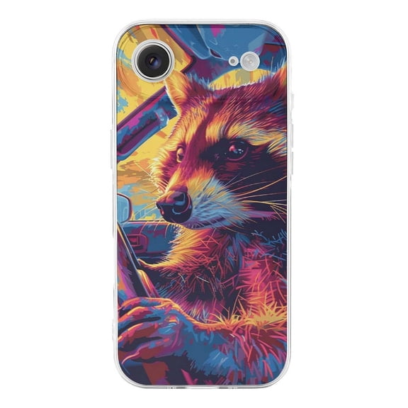 Raccoon Driving Psychedelic Phone Case Compatible with iPhone 17 Air TPU Transparent Shockproof Cover