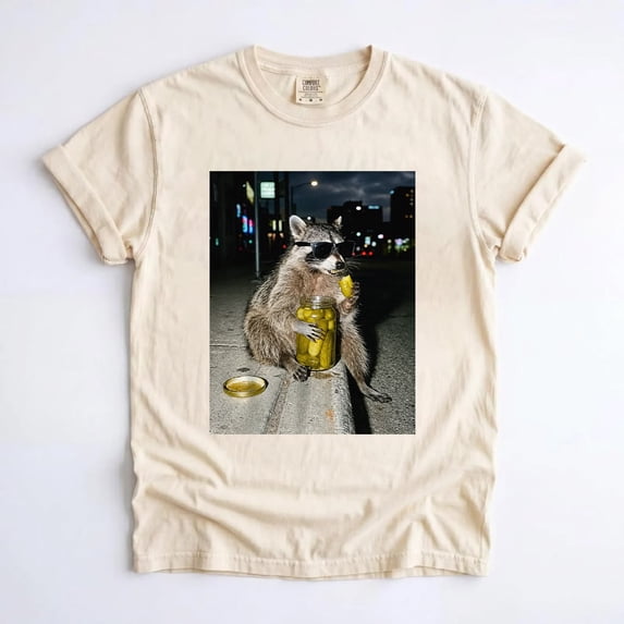 Raccoon Eating Pickles T-Shirt, Funny Animal Graphic Tee