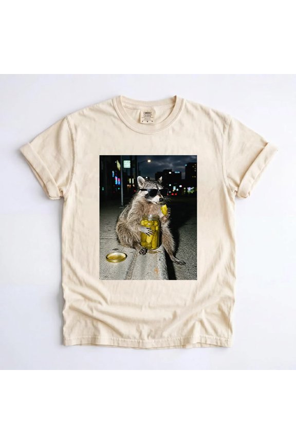 Raccoon Eating Pickles T-Shirt, Funny Animal Graphic Tee