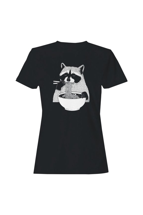 Raccoon Enjoying Noodles Delight Women's T-shirt Black