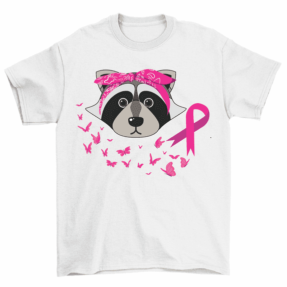 Raccoon Face Pink Ribbon Breast Cancer Awareness T-Shirt Women Unisex