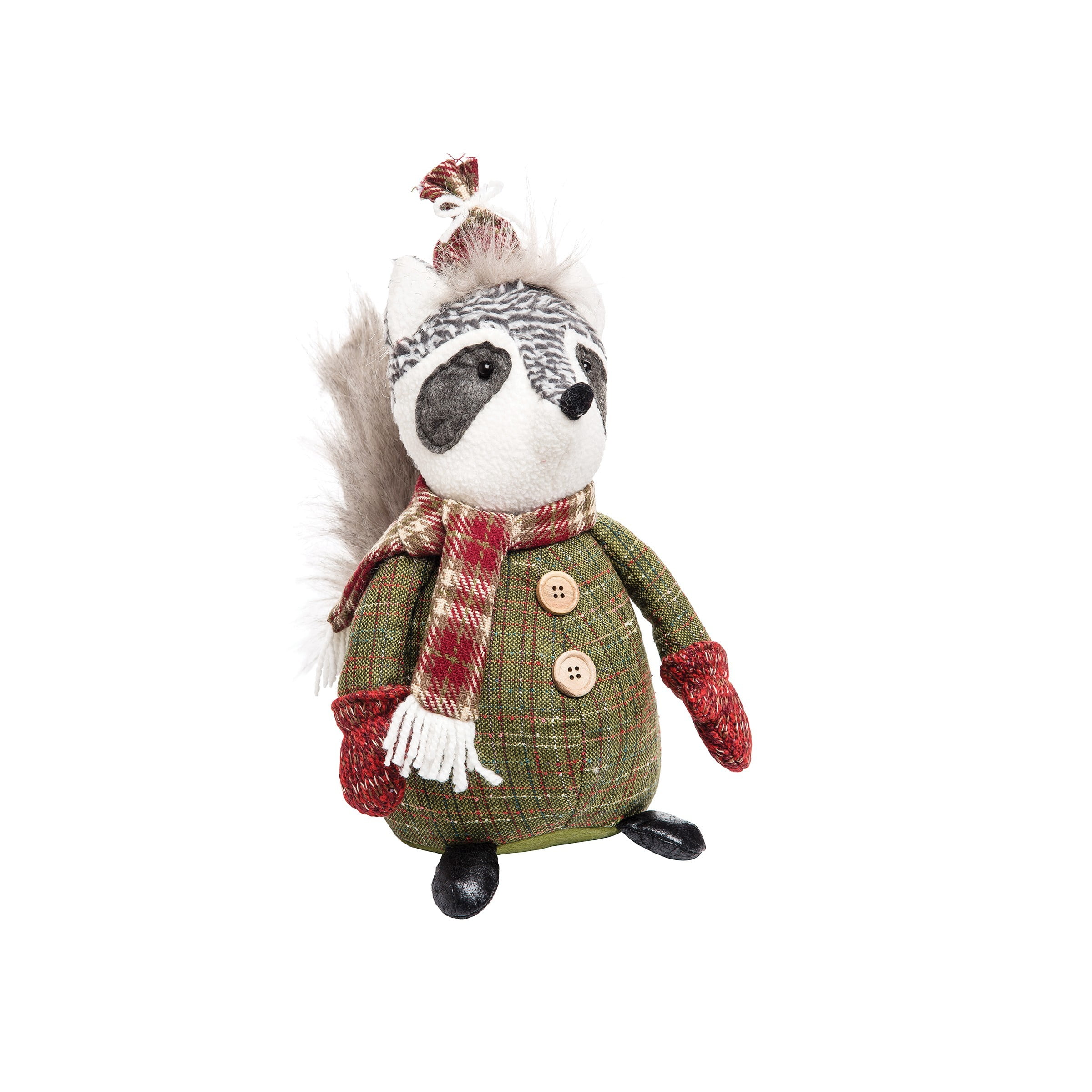 Festive Winter Raccoon Figurine with Green Coat