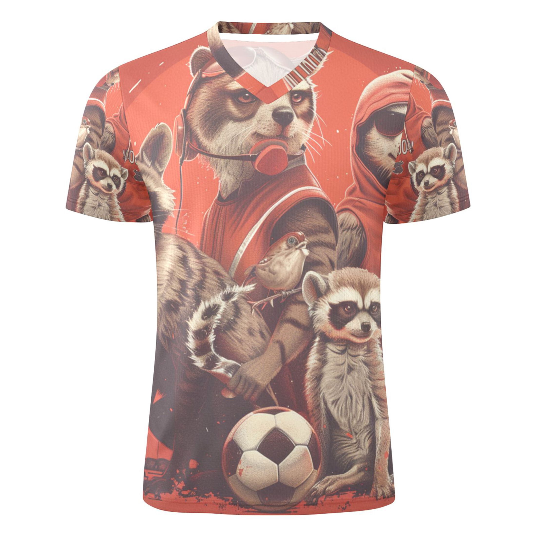 Raccoon Football Team Cartoon Men's Sports Jerseys Athletic T-Shirt Football Referee Short Sleeves Shirt XL