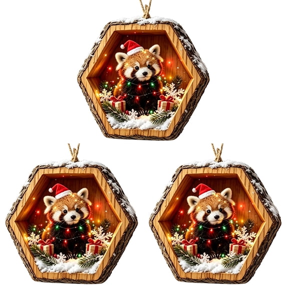 Raccoon Forest Animal Christmas Ornaments 2026, Funny 2d Acrylic Flat Xmas Animal Lover Gifts, Rustic Woodland Holiday Hanging Ornament Animals Lover Gifts & Christmas Stocking Stuffers,3 Pcs