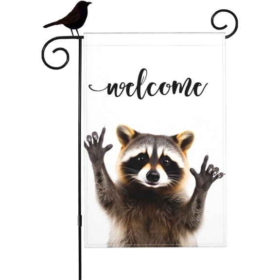 Raccoon Garden Flag 12.5x18 Inch, Animal Funny Raccoon Home Flags Double-Sided Banner Welcome Yard Flag Outdoor Decor. Lawn Villa