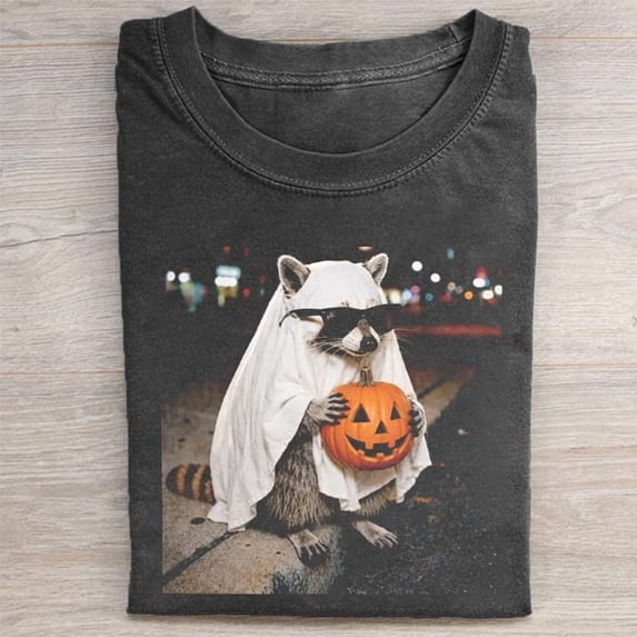 Raccoon Ghost Halloween Shirt | Funny Trick or Treat Tee | Cute Pumpkin Raccoon Graphic T-Shirt | Retro Spooky Season Shirt | Halloween Gift