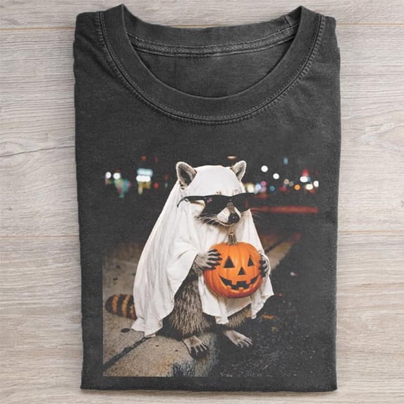 Raccoon Ghost Halloween Shirt | Funny Trick or Treat Tee | Cute Pumpkin Raccoon Graphic T-Shirt | Retro Spooky Season Shirt | Halloween Gift