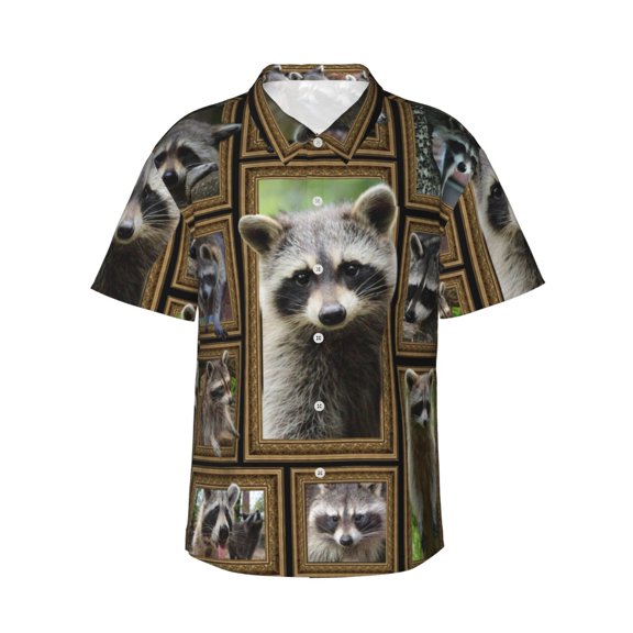 Raccoon Hawaiian Shirts For Men, Summer Short-Sleeve Relaxed-Fit Button-Down Shirts 3x-Large