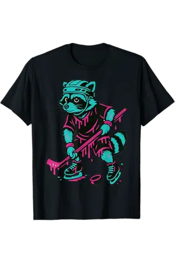 Raccoon Hockey Drip Boys Ice Cream Drip Youth Boys Hockey T-Shirt
