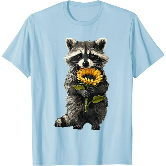 Raccoon Holding Sunflower Cute Flower Mothers Day Unisex T-Shirt for Men Women Kids Toddler