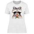 thumbnail image 1 of Raccoon Holding Tiny Flowers T-Shirt Women -Image by Shutterstock, Female XX-Large, 1 of 4