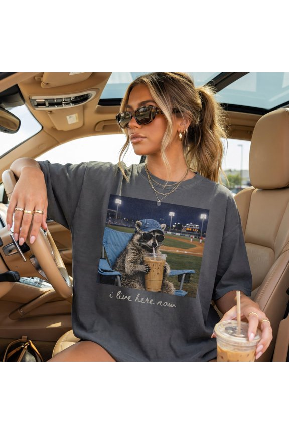 Raccoon I live Here Now Shirt, Ballpark Field Shirt Funny Game Day Shirt, Softball Mom Tee, Baseball Mama, TBall Mom Shirt, Baseball Mom Tee
