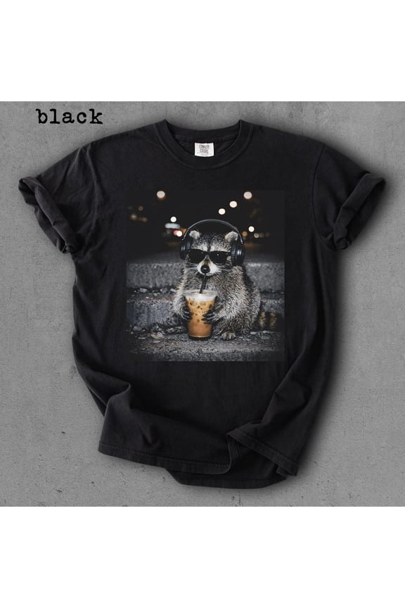 Raccoon Iced Coffee Graphic T-Shirt – Funny Animal Coffee Lover Unisex Tee