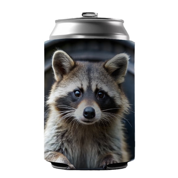 Raccoon In Barrel Trash Panda Drink Beer Soda Insulated Sleeve Holder Can Cooler Hugger