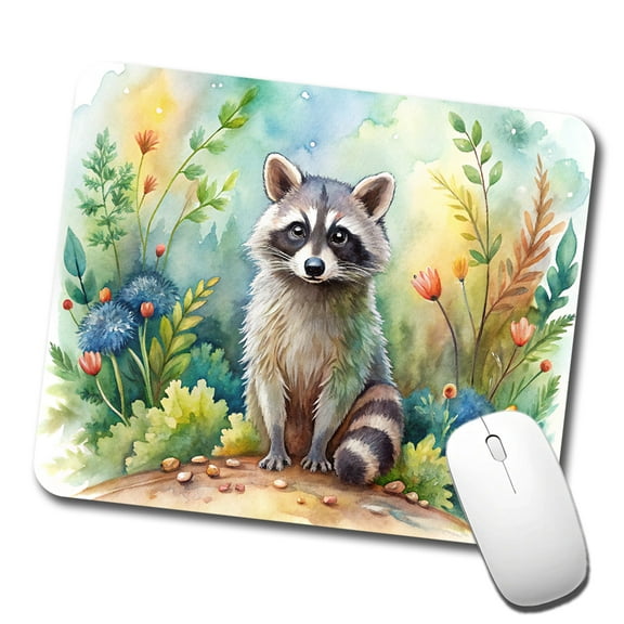Raccoon In The Forest Watercolor Mouse Pad Low Profile Gaming Mat