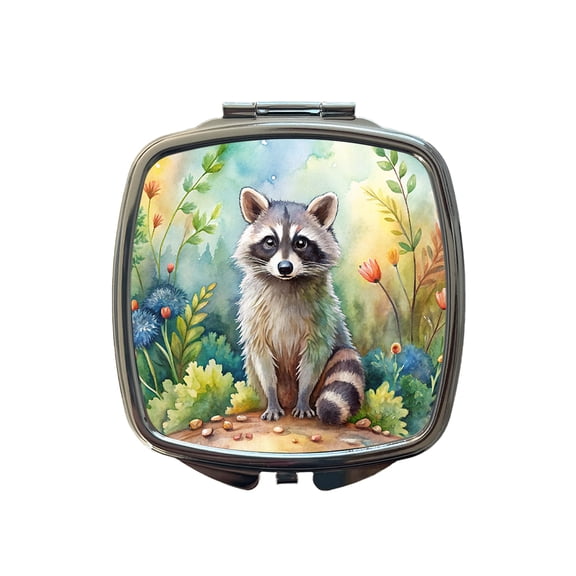 Raccoon In The Forest Watercolor Travel Makeup Handbag Purse Small Pocket Compact Mirror