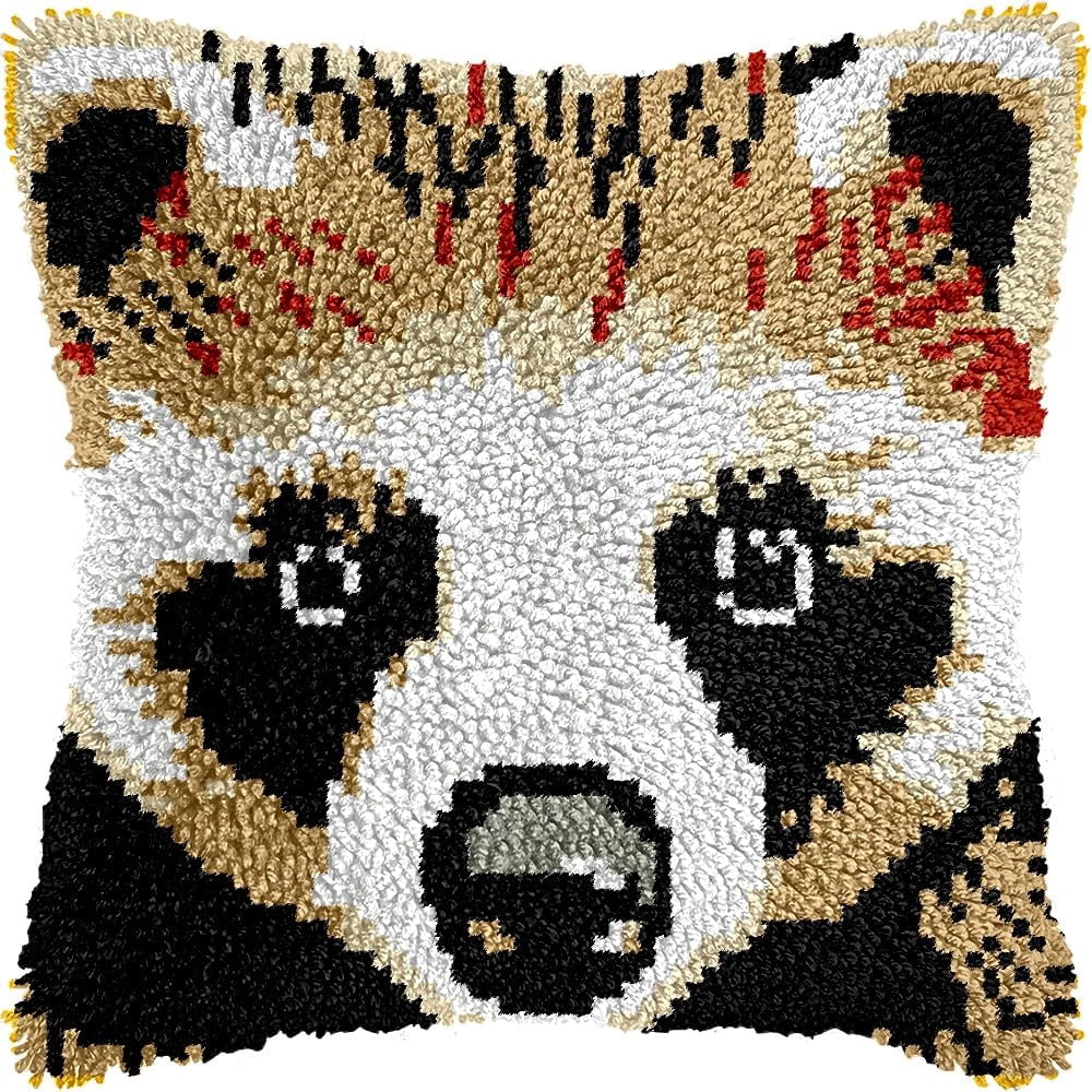 Raccoon Latch Hook Kits Pillow kits Cushion Throw Pillow Embroidery Craft Kits DIY Kits of DIY Hooking Pillowcase Cover Supplier with Color Printed Canvas 43x43cm (250)
