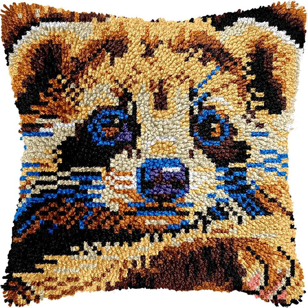 Raccoon Latch Hook Kits Pillow kits Cushion Throw Pillow Embroidery Craft Kits DIY Kits of DIY Hooking Pillowcase Cover Supplier with Color Printed Canvas 43x43cm (221)