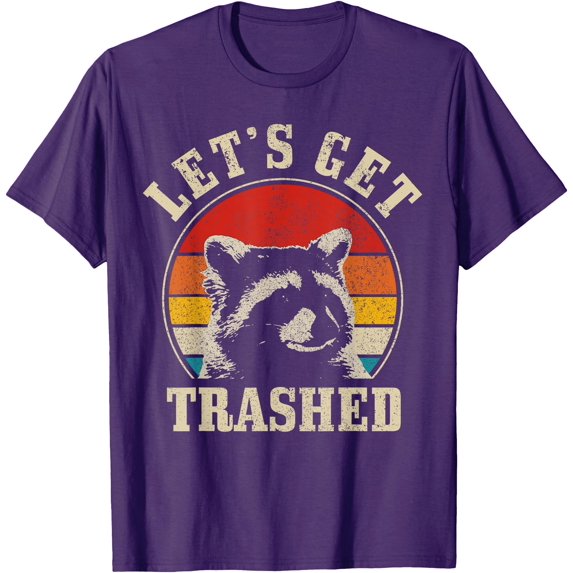 Raccoon Let's Get Trashed Vintage Retro Racoon Funny Unisex T-Shirt for Men Women Kids Toddler,Purple Color,Size 2XL