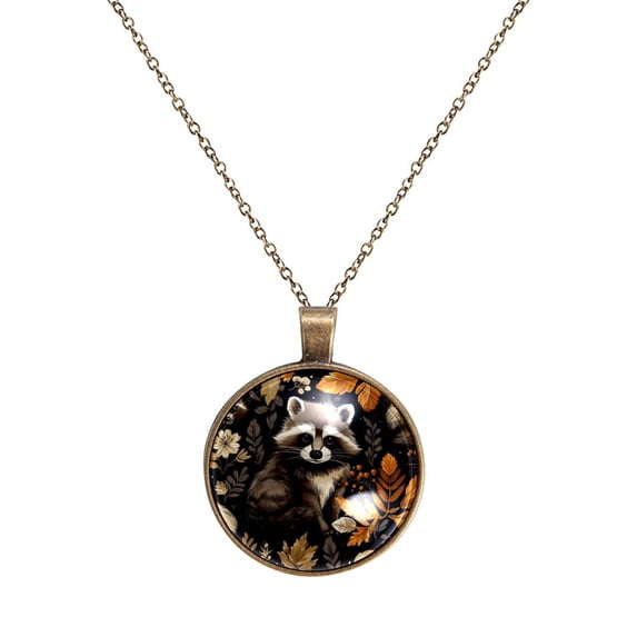 Raccoon Necklace Personalized Custom Photo Round Pendant Adjustable Stainless Steel Necklaces with Gift Box for Men Women Mothers Valentine's Jewelry Gift