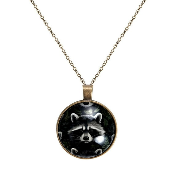 Raccoon Necklace Personalized Custom Photo Round Pendant Adjustable Stainless Steel Necklaces with Gift Box for Men Women Mothers Valentine's Jewelry Gift