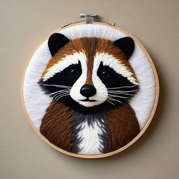 Raccoon Needle Felting Set, Beginner Felt Painting Set, With Wool Felt Painting Set, Decorative Frame, Suitable for Home Decoration, Christmas Gift