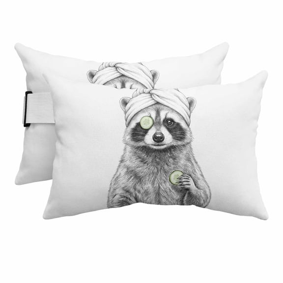 Raccoon Outdoor Pillows for Chaise Lounge Chair Beach Headrest Pillow Set of 2 Waterproof Lumbar Pillows with Insert&Adjustable Strap Modern Simple Grey Cucumbers Abstract Animal Pool Pillow 12"x20"