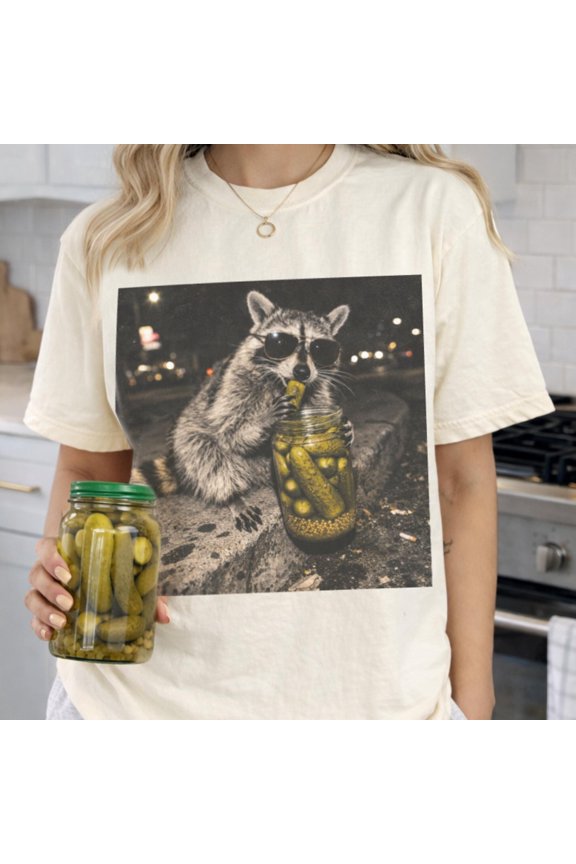 Raccoon Pickle Shirt Funny Feral Raccoon Meme Tee Trash Panda Graphic Shirt Funny Pickle L