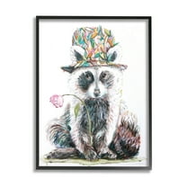 Raccoon Pink Blossom Hat Animals & Insects Graphic Art Black Framed Art Print Wall Art