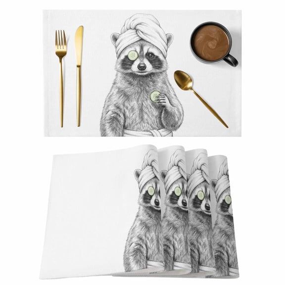Raccoon Placemats Set of 12 Modern Simple Grey Cucumbers Abstract Animal Place Mats Indoor Wipeable Table Mats Washable Cloth Dining Table Placemats for Kitchen Holiday Party Home Decor 13x19 Inch