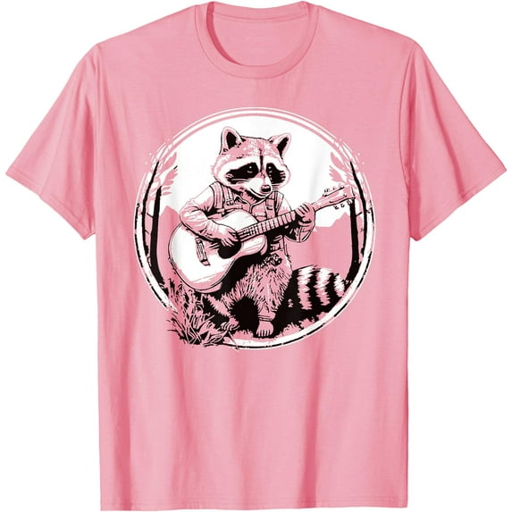 Raccoon Playing Banjo Vintage Cottagecore Funny Bluegrass Unisex T-Shirt for Men Women Kids Toddler,Light Pink Color,Size YL