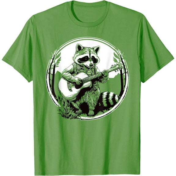 Raccoon Playing Banjo Vintage Cottagecore Funny Bluegrass Unisex T-Shirt for Men Women Kids Toddler,Lime Color,Size L