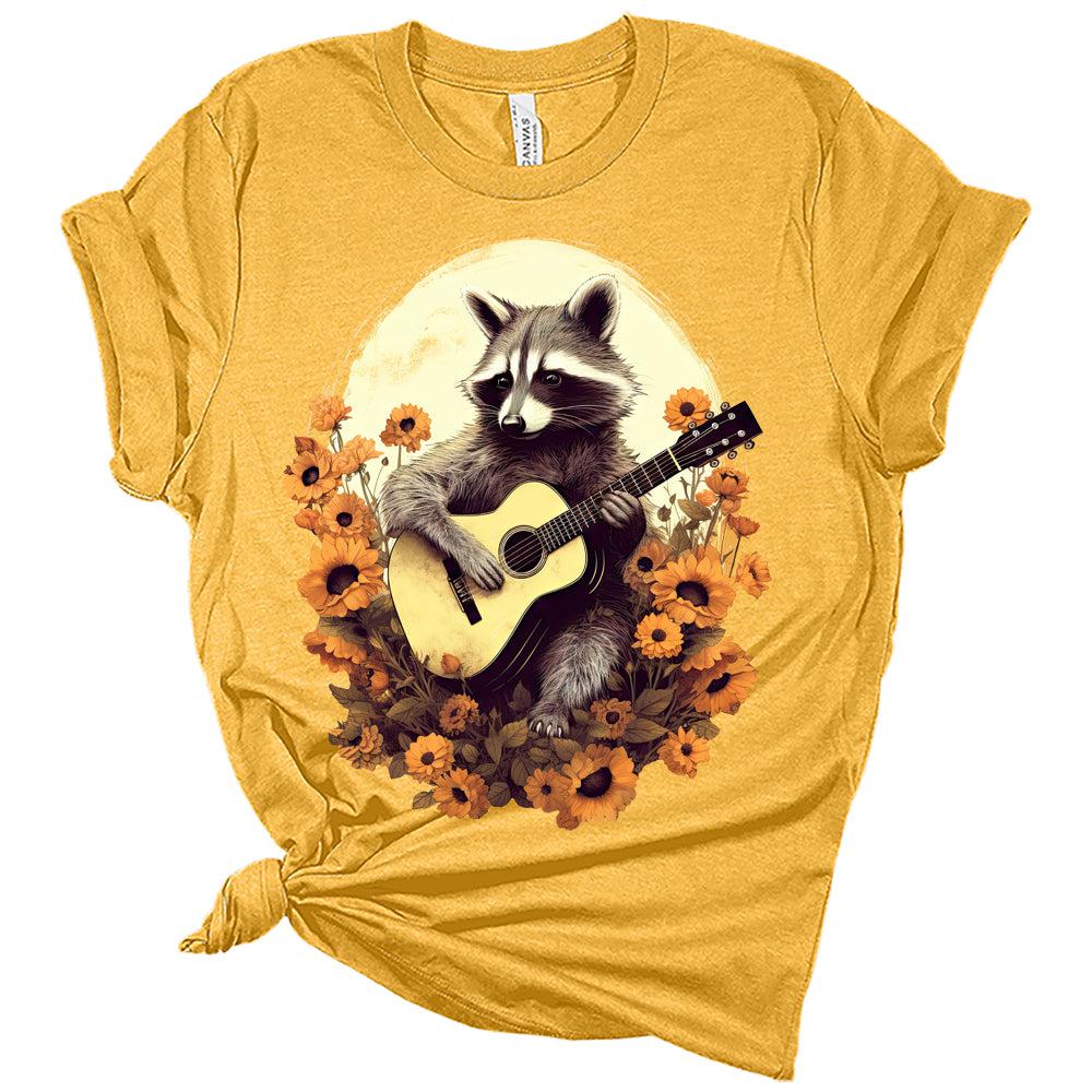 Raccoon Playing Guitar Floral Cottagecore Aesthetic Women's Graphic Tee