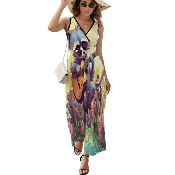 Raccoon Playing Guitar Pattern Design Sleeveless Dress Summer Clothes for Women Women's Clothing 2025