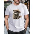 thumbnail image 1 of Raccoon Print Men's Short Sleeve T-shirts, Comfy Casual Tops, 1 of 9