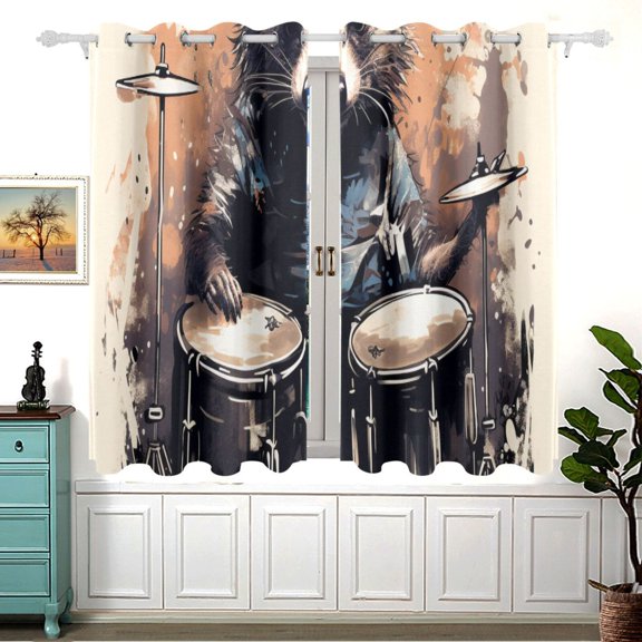 Raccoon Rack Drum 5455 Inch Black Out Curtains 2 Packs Aesthetic for Bedroom Living Room Sliding Glass Doors Kitchen Windows
