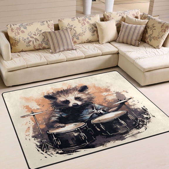 Raccoon Rack Drum Area Rug Washable 80 x 58 Floor Carpet Mat Non Slip for Bedroom Living Room Home Decor