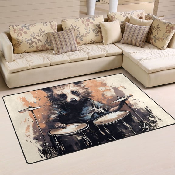 Raccoon Rack Drum Area Rug Washable Floor Carpet Mat 60 x 39 inch for Bedroom Living Room Kids Room Home Decor